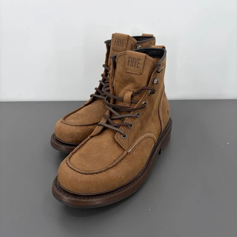 Frye Mens Bark Hudson Suede Work Boots Sz 8.5 Industrial Construction Outdoor